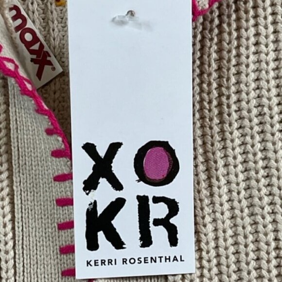 Anthropology NWT Kerri Rosenthal Beige Smiley Face Stitch Hooded Cardigan Medium - Picture 9 of 14